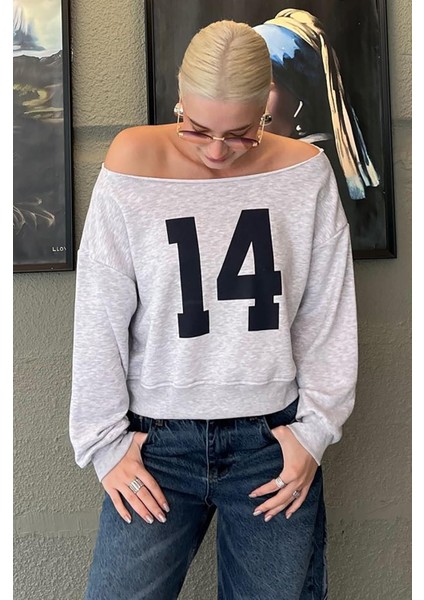 Karmelanj Kayık Yaka Baskılı Kadın Sweatshirt MG2205 indirimleri