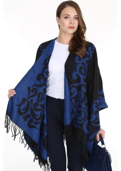 Kadın Çift Taraflı Desenli Panço Omuz Şal