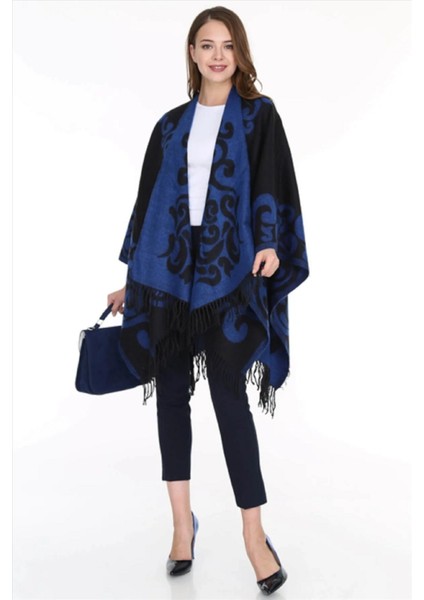 Kadın Çift Taraflı Desenli Panço Omuz Şal modelleri