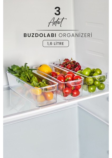 3'lü Buzdolabı Içi Düzenleyici 1,6 Lt Sebze Meyve Saklama Kabı Organizeri