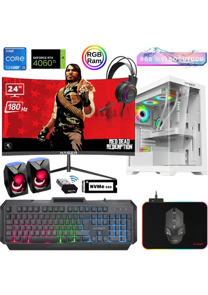 XSR900 I5 12400F 16GB Ram 512GB M.2 Nvme SSD 8gb RTX4060TI 24"curved 180Hz Sıvı Soğutma Oyun Bilgisayarı