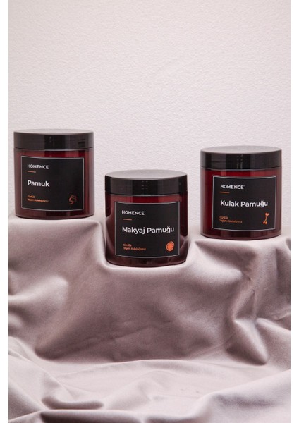 Kulak Pamuğu Makyaj Pamuğu Ve Pamuk Etiketli Plastik Organizer Kavanoz Banyo Seti 3'lü Amber 500 ml