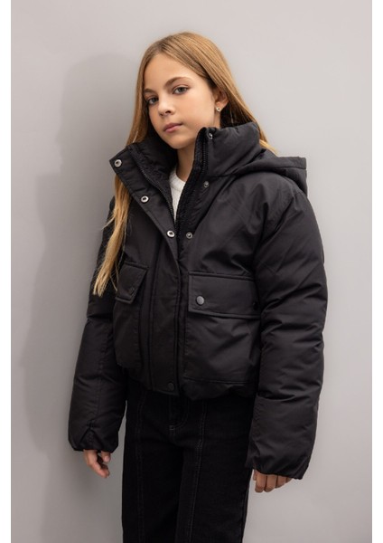 Kız Çocuk Su Geçirmez Kapüşonlu Şişme Mont Çıtçıtlı Cepli C5489A824WN modelleri