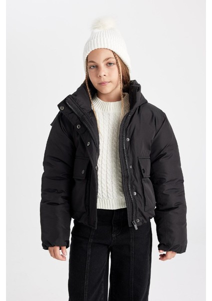 Kız Çocuk Su Geçirmez Kapüşonlu Şişme Mont Çıtçıtlı Cepli C5489A824WN indirimleri