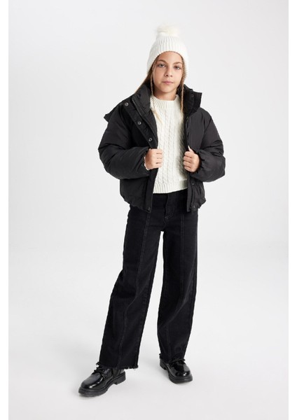 Kız Çocuk Su Geçirmez Kapüşonlu Şişme Mont Çıtçıtlı Cepli C5489A824WN