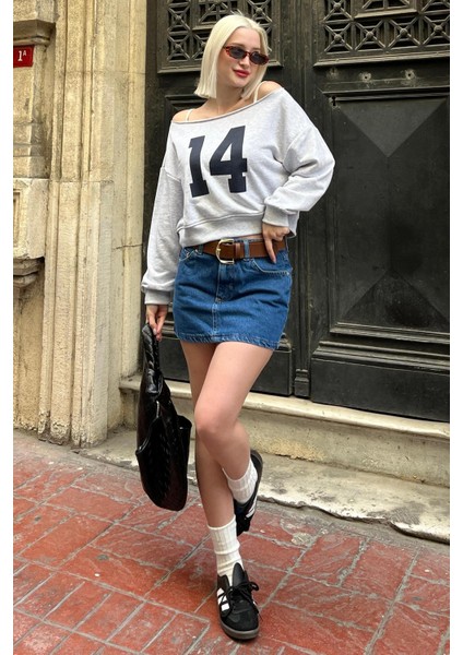 Karmelanj Kayık Yaka Baskılı Kadın Sweatshirt MG2205 fiyatları