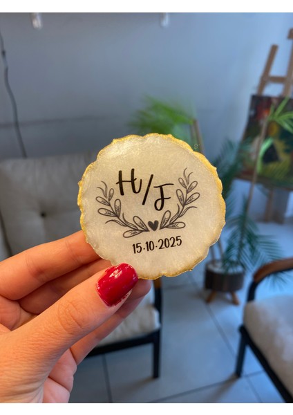 Kişiselleştirilebilir Epoksi Magnet 7x7 cm Söz Nişan Nikah Düğün Kına Hediyelik