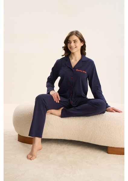 15993 Bayan Baskılı Düğmeli Pijama Takım