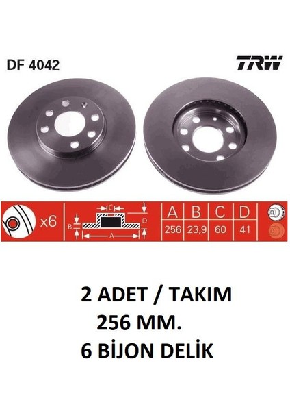 Fren Diski Ön Tk. Opel Astra G 1998- 2009 Zafira A 569059 Trw DF4042