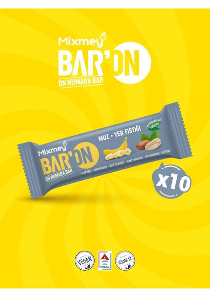 Baron Muz & Yer Fıstıklı Yüksek Protein Bar 35gr x 10 Adet