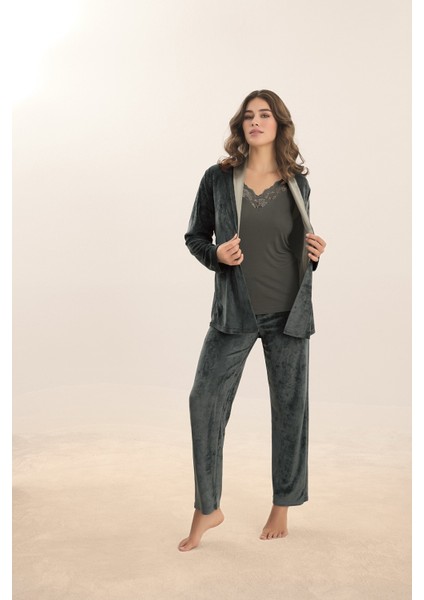 16190 Bayan Kadife 3 Lü Pijama Takım