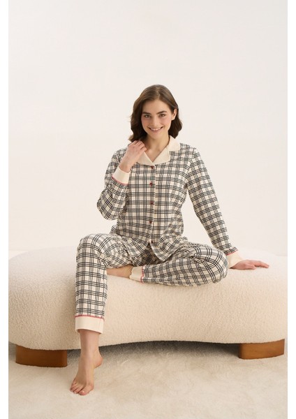 16089 Bayan Düğmeli Pijama Takım