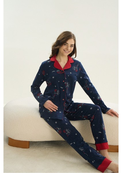 16056 Bayan Düğmeli Pijama Takım