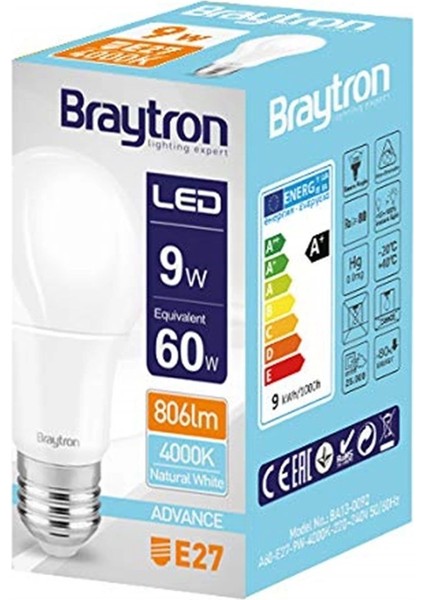 9W LED Ampul E-27 6500K Beyaz