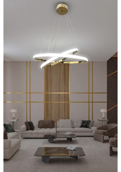 Çember 3lü Gold Avize Ledli Avize 3 Renk Avize
