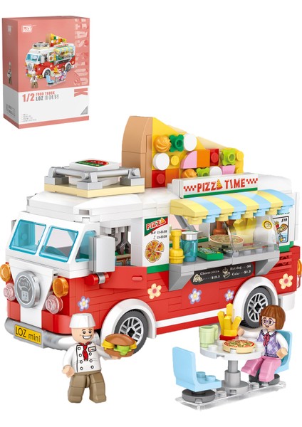 Loz Mini Block Serisi Food Truck/pizza Kamyonu -LZ1739 (490 Parça) Oyuncak Yapım Seti