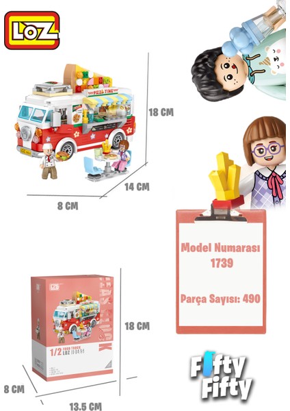 Loz Mini Block Serisi Food Truck/pizza Kamyonu -LZ1739 (490 Parça) Oyuncak Yapım Seti modelleri