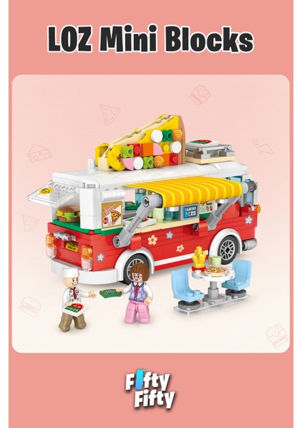 Loz Mini Block Serisi Food Truck/pizza Kamyonu -LZ1739 (490 Parça) Oyuncak Yapım Seti indirimleri