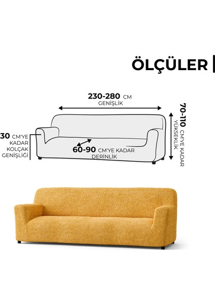 Lastikli Esnek ve Yıkanabilir 4 Kişilik Koltuk Örtüsü Çekyat Kanepe Kılıfı -Ocre