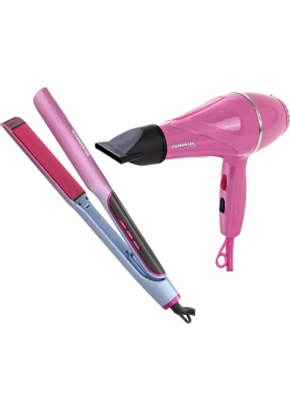 TR-501 Profesyonel Pembe Renkli Fön + TR-2830 IonTech Saç Düzleştirici