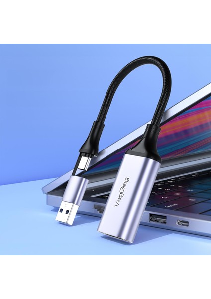 Veggieg 1080P 60Hz HDMI Video Capture Card USB 3.0 ve Type-C Görüntü Yakalama Kartı