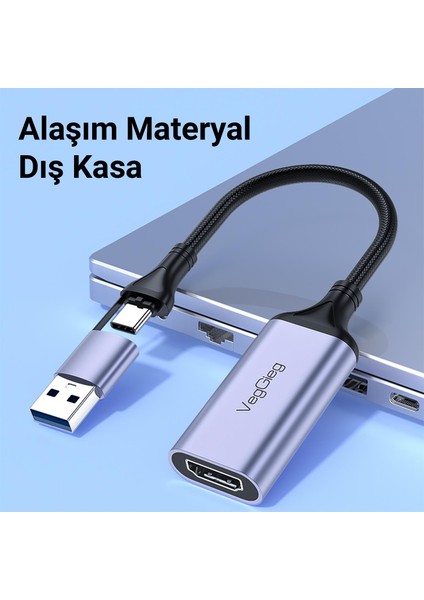 Veggieg 1080P 60Hz HDMI Video Capture Card USB 3.0 ve Type-C Görüntü Yakalama Kartı