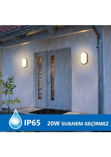 1 Adet Su Geçirmez 20w Siyah Kasa Beyaz Işık 6400k Bahçe Teras Banyo Iç Dış Mekan Led Işık 2000lm