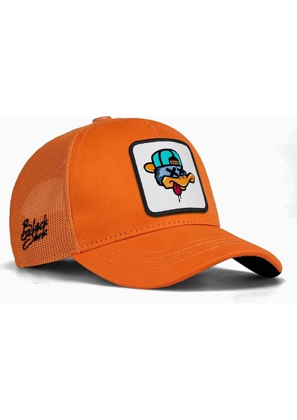 V1 Trucker Kids Ördek - 1 Kod Logolu Unisex Neon Turuncu Çocuk Şapka