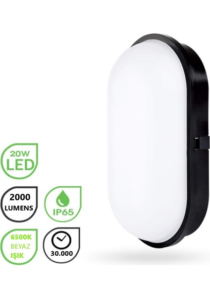 2 Adet Su Geçirmez 20w Siyah Kasa Beyaz Işık 6400k Bahçe Teras Banyo Iç Dış Mekan Led Işık 2000lm fiyatları