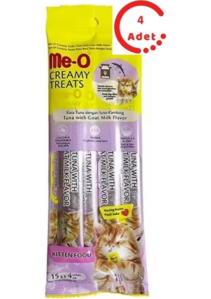 Me-O Creamy Treats Kitten Ton Balığı ve Kedi Sütlü Yavru Kedi Ödülü 4 x 15 gr 4 Adet