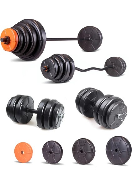 59 kg Z Bar Halter ve Dambıl Seti Turuncu Siyah (56 kg Ağırlık Plakası +Barlar) modelleri