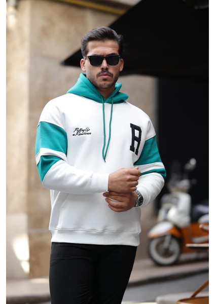 Sportif Şerit Detaylı Şardonlu Kapüşonlu Sweatshirt - Ekru modelleri