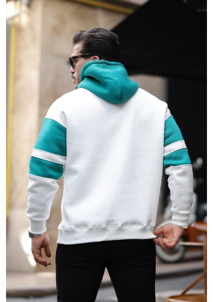 Sportif Şerit Detaylı Şardonlu Kapüşonlu Sweatshirt - Ekru fırsatları