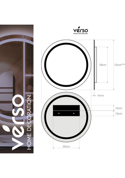 70CM Led'li Yuvarlak Günışığı Dekoratif Ayna Verso Home fiyatları