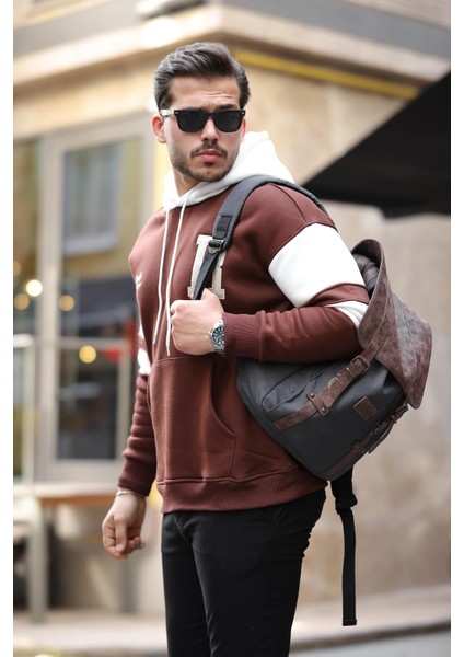 Sportif Şerit Detaylı Şardonlu Kapüşonlu Sweatshirt - Kahve fiyatları
