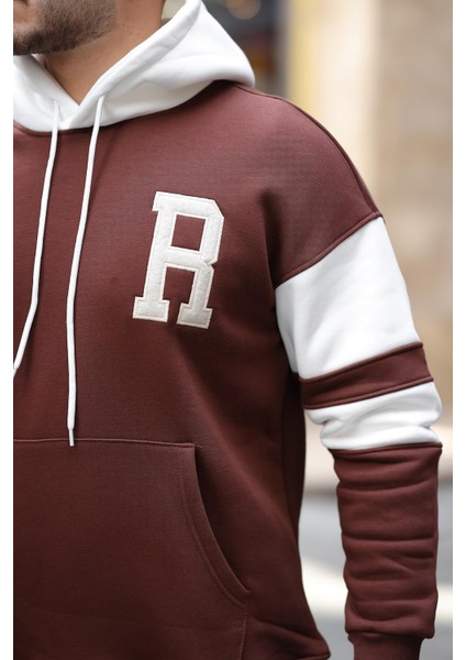 Sportif Şerit Detaylı Şardonlu Kapüşonlu Sweatshirt - Kahve modelleri