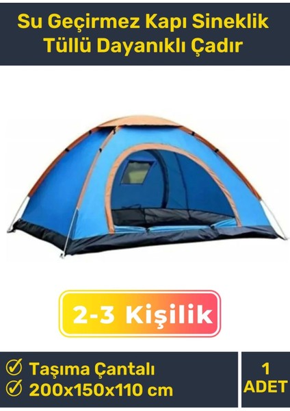 Premium Su Geçirmez Kapı Sineklik Tüllü Dayanıklı Kumaş Pratik Kolay Kurulum 2-3 Kişilik Kamp Çadırı