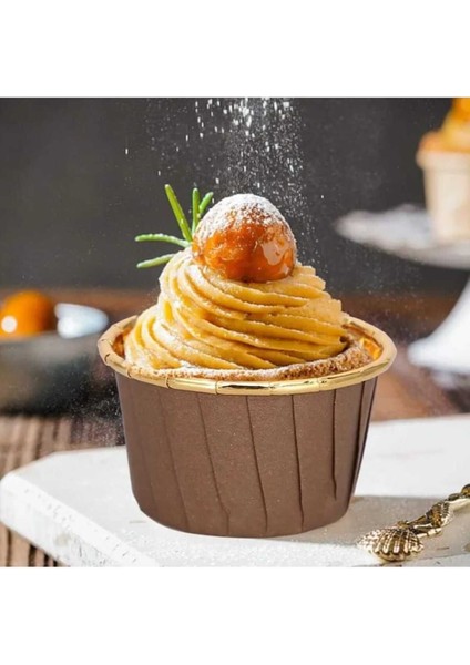 Parti Aşkı Kahverengi Gold Metalik 25 Adet Fırına Girebilen Muffin Cupcake Kek Kalıbı Kapsülü