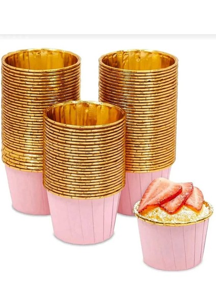 Parti Aşkı Pembe Gold Metalik 25 Adet Fırına Girebilen Muffin Cupcake Kek Kalıbı Kapsülü