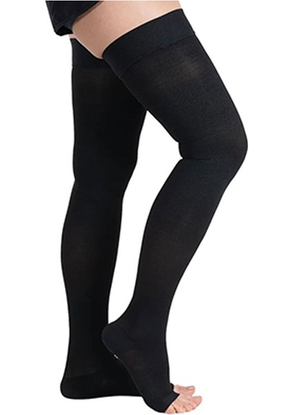 Unisex Siyah Diz Üstü Burnu Açık Çorap Ccl2