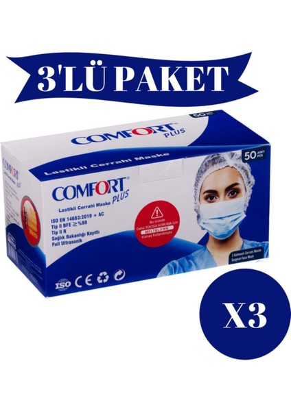 Cerrahi Maske Telli Maske 3 Katlı 150 Adet 3 Paket 50 Li