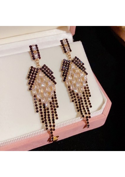 Moonriverüst Düzey ve Atmosferik Internet Ünlü Mizaç Küpeleri Avrupa ve Amerikan Modası Abartılı Elmas Taklidi Uzun Püskül Küpeler (Yurt Dışından)