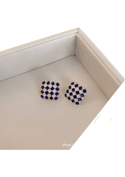 Moonriverkore Tarzı Kamelya Tarzı Delinmemiş Küpe Inci Çiçek Dama Tahtası Elmas Küpe Kadınlar Için (Yurt Dışından)