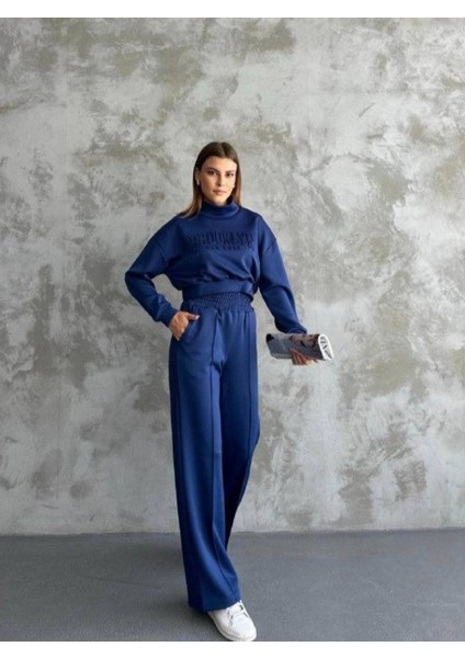 Kadın Alt-Üst 3 Iplik Şardonlu Crop Eşofman Takımı