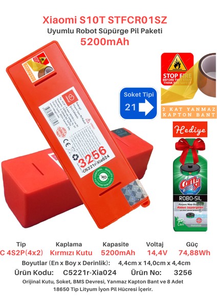 Xiaomi Robot Vacuum S10T STFCR01SZ 5200MAH Uyumlu Batarya Robot Süpürge Pili C5221R-XIA024