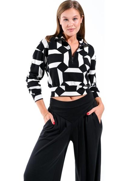 724502_KADIN Yüksek Yakalı Fermuarlı Sweatshirt