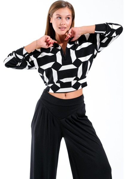 724502_KADIN Yüksek Yakalı Fermuarlı Sweatshirt