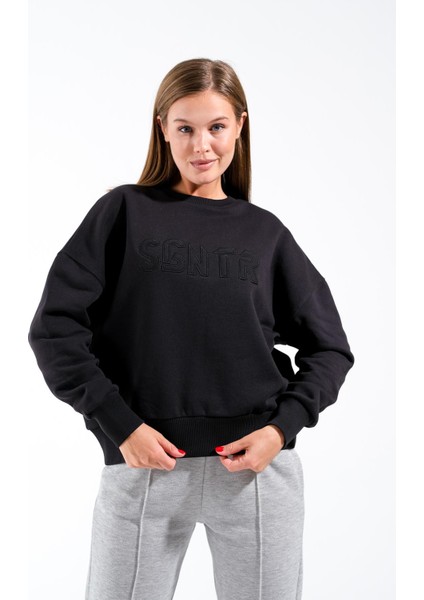 724511_KADIN Yuvarlak Yaka Oversize Sweatshirt