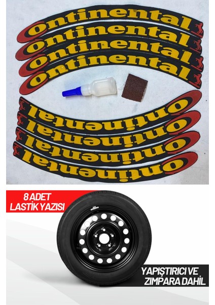 Continental Motosiklet Ve Otomobil Araç 3d Oto Lastik Yazısı Sticker Arma 8 Adet Sarı