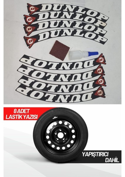 Dunlop Motosiklet Ve Otomobil Araç 3d Oto Lastik Yazısı Sticker Arma 8 Adet